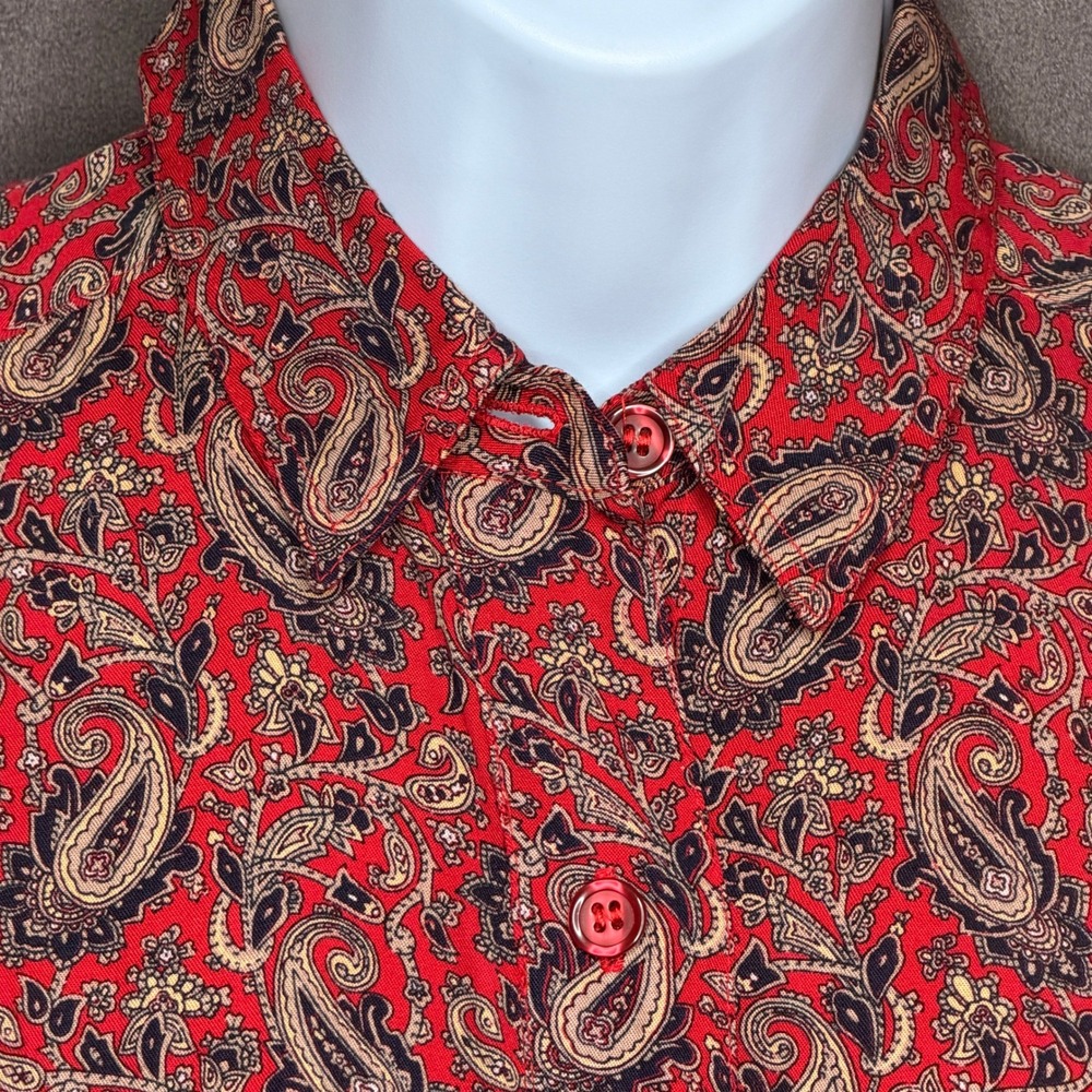J.G. Hook Shirt Dress Womens 4 Red Vintage Paisley Rayon Short Sleeve Midi